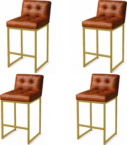 Banqueta Cozinha Alta com Encosto Industrial Kit 4 Dourado Lirina PU C05 - D'Rossi - Nozes