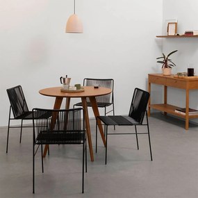 Conjunto Mesa de Jantar Square Redonda Louro Freijó 88cm + 4 Cadeiras Spaguet Dai Preto