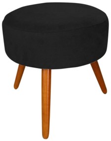 Puff Decorativo Pés Palito Irlanda - Sheep Estofados - Preto/ Pés Castanho