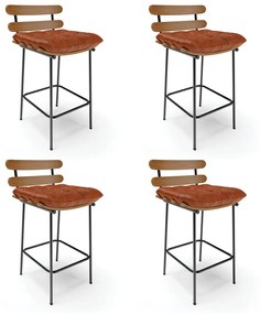 Kit 04 Banquetas Costela Corano Base Metálica Preto - D'Rossi - Nozes