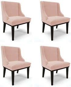 Kit 04 Cadeiras de Jantar Liz Veludo Rosê Base Fixa Madeira Preto D03 - D'Rossi