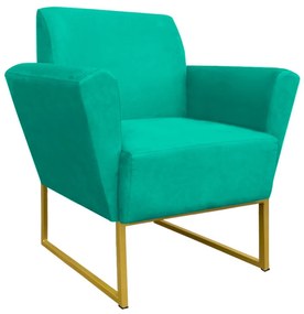 Poltrona Dora Suede Base Metálica Dourado D'Rossi - Verde Turquesa