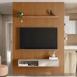 Painel Ripado para TV 75 Pol. com Bancada 180cm Premium Plus L06 Natur