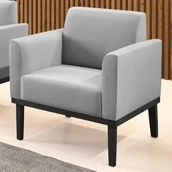 Poltrona Decorativa Base Madeira Preto Maressa Suede Cinza - Ibiza