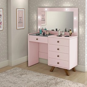 Penteadeira Decorativa 4 Gavetas e Porta Jóias com Tampo de Vidro Diana Rose G37 - Gran Belo