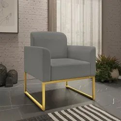 Kit Namoradeira e 2 Poltronas Decorativas Base Industrial Dourada Mare