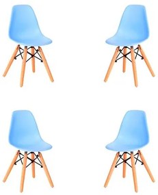 Kit 04 Cadeiras Eames Infantil Azul Base Madeira - 73221 Sun House