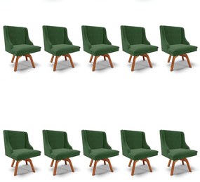 Kit 10 Cadeiras de Jantar Liz Suede Verde Base Madeira MM35 D03 - D'Rossi