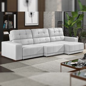 Sofá Sala de Estar Retrátil e Reclinável 5 Lugares Lisboa 320cm Couro Branco G58 - Gran Belo