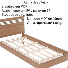 Cama de solteiro MDP CM8010 Amendoa/Branco G69 - Gran Belo
