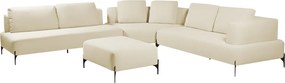 Sofá Modulado Sala de Estar 535cm Marino de Canto Pés de Ferro com Almofadas Linho Off White G92 - Gran Belo
