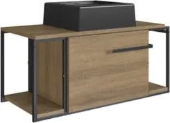 Gabinete Banheiro Suspenso 80cm Cuba Quadrada Ripy Mel/Preto Z54 - Mpo