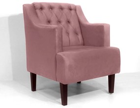 Poltrona Classic Suede Rosê Pés Trapézio Sala, Quarto, Decoração