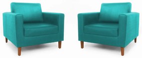 Conjunto 2 Poltrona Decorativa Gabriela Suede Azul Tiffany