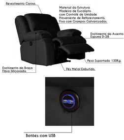 Poltrona do Papai Reclinável Elétrica com Entrada USB Magnum Veludo Marrom G23 - Gran Belo