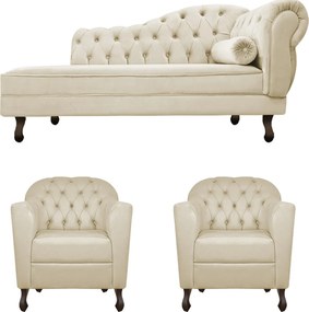 Kit Diva Recamier Diana 140cm Lado Esquerdo e 02 Poltronas Julia Suede - ADJ Decor