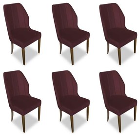Kit 6 Cadeiras De Jantar Safira Suede Bordô
