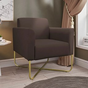 Kit 2 Poltronas Decorativas Isabella Base X Suede Marrom/Dourado G19 - Gran Belo