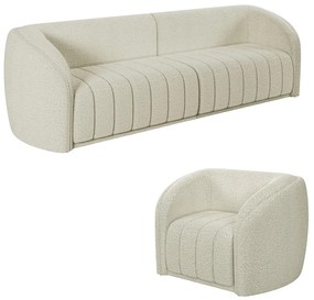 Conjunto Sala de Estar Sofá 292cm 4 Lugares e Poltrona Adam Boucle Off White G45 - Gran Belo