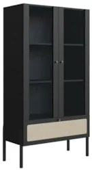 Cristaleira 2 Portas de Vidro Pés Madeira Arlo A10 Nero/Preto - Mpozen