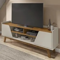 Rack Bancada para TV 65 Pol 160cm Titan B02 Off White/Naturalle - Mpoz