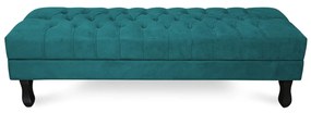 Puff Baú Decorativo Capitonê Luis XV 90x40cm Suede Turquesa - Sheep Estofados - Água