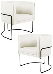 Kit 2 Poltronas Decorativas Base Aço Betina C-309 Veludo Bege - Domi