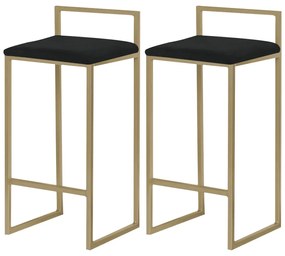 Kit 2 Banqueta Decorativa Selena Base Gold Veludo Preto G41 - Gran Belo