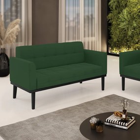 Sofá Namoradeira 2 Lugares Base de Madeira Preto Elisa Veludo D03 - D'Rossi - Verde