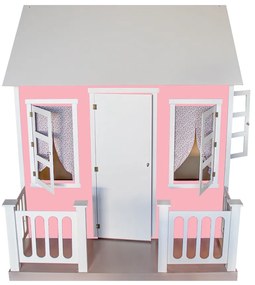 Casinha de Brinquedo com Cercado e Cortinas Rosa/Branco L12 - Gran Belo