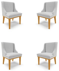Kit 4 Cadeiras Decorativas Sala de Jantar Base Fixa de Madeira Firenze Linho Cinza/Castanho G19 - Gran Belo