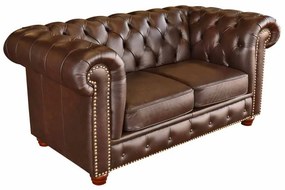 Sofá 2 Lugares Sala de Estar Chesterfield Pés Madeira Couro Tabaco Brilho G40 - Gran Belo
