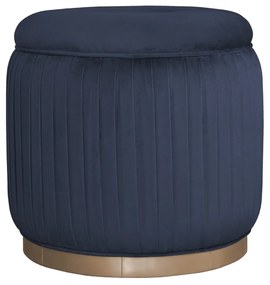 Puff Redondo Drapeado Estofado Nuni - Dourado Soleil - Tecido Veludo Azul Safira Kleiner
