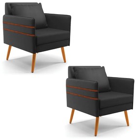 Kit 02 Poltronas Mari Corino Pés Palito Castanho D03 - D'Rossi - Preto