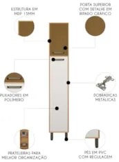 Paneleiro de Cozinha 40cm Emily Freijó/Ripado/Off Acetinado Z44 - Mpoz