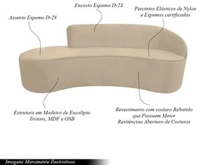 Sofá Decorativo 3 Lugares 210cm Abby Encosto Direito Curvo Veludo Creme G15 - Gran Belo