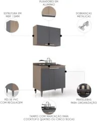 Armário de Cozinha e Balcão Cooktop Pérola Z34 Freijó/Grafite - Mpozen