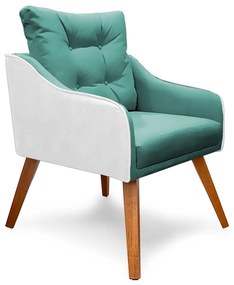Poltrona Decorativa Delta Pés Palito Corano Branco / Veludo Turquesa - Sheep Estofados - Veludo Turquesa