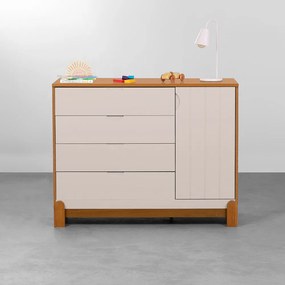 Cômoda Lotus com 4 Gavetas e 1 Porta - Areia  e Savana - Cômoda Lotus com 4 Gavetas e 1 Porta - Areia Fosco e Savana