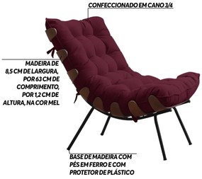 Poltrona Decorativa Sala de Estar Abel Base de Madeira Preto Suede Bordô G41 - Gran Belo