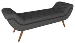 Puff Recamier Calçadeira 140cm Pés Palito Madeira Vêneto Z37 Linho Chu