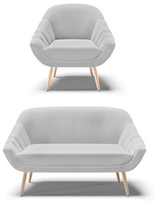 Kit 01 Namoradeira 02 Lugares e 01 Poltrona Giovana Linho Cinza A05 Pés Palito Natural - Indo Decorar