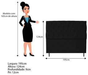 Cabeceira Estofada Liverpool 195 cm King Size Corano Preto - ADJ Decor