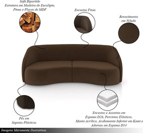 Sofá Decorativo Sala de Estar Bipartido 288cm Clarke Veludo Marrom G45 - Gran Belo