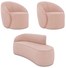 Sofá 3 Lugares Orgânico 180cm Morgan e 2 Poltronas Lua Veludo D03 - D'Rossi - Rose