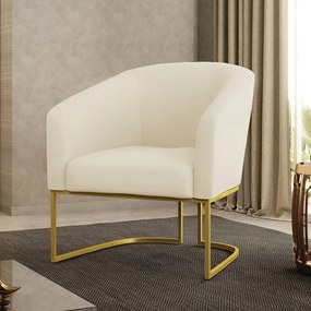 Poltrona Decorativa Industrial Dourado Stella Cotelê Int/Veludo D03 - D'Rossi - Off White
