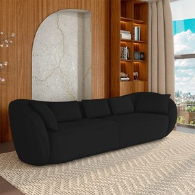 Sofá Bipartido Sala de Estar Diamond 292cm com Almofadas Soltas Veludo Preto G52 - Gran Belo