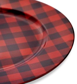 Sousplat Natalino de Plástico Xadrez Vermelho e Preto 33 cm - D'Rossi