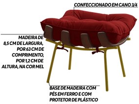 Puff Decorativo Sala de Estar Abel Base de Madeira Dourada Veludo Vermelho G41 - Gran Belo