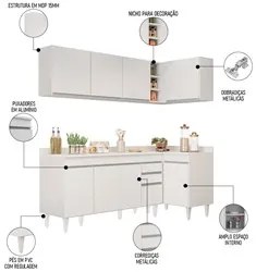 Armário de Cozinha Modulado de Canto Esquerdo 4 Peças CP50 Balcão com